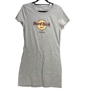 Hard Rock Cafe PRAGUE Wm’s Sz Lrg Grey Logo Cotton T-Shirt Casual Dress